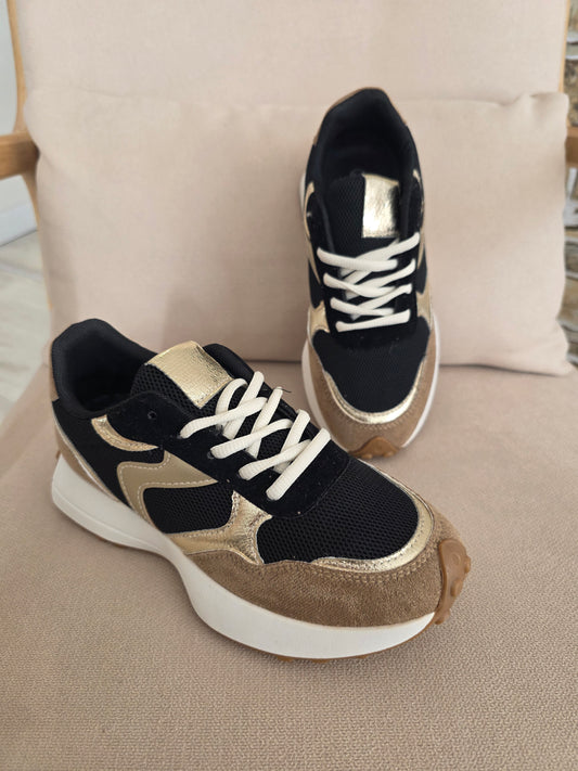 Baskets bicolores noir et beige